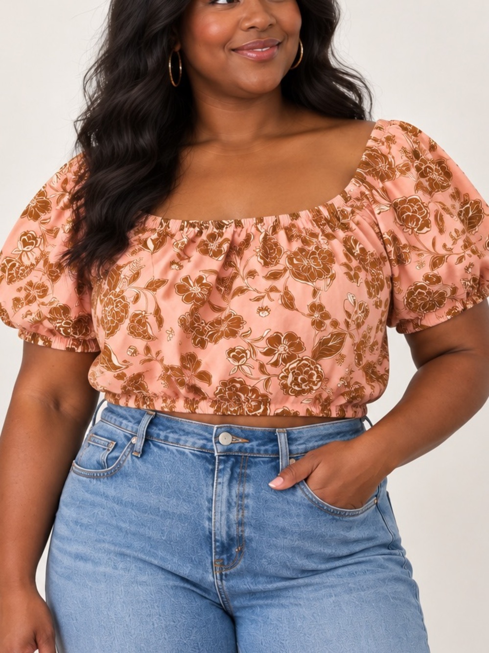 Lane Bryant Floral Peasant Blouse Top Pink Brown Off Shoulder Cotton 18/20 s210